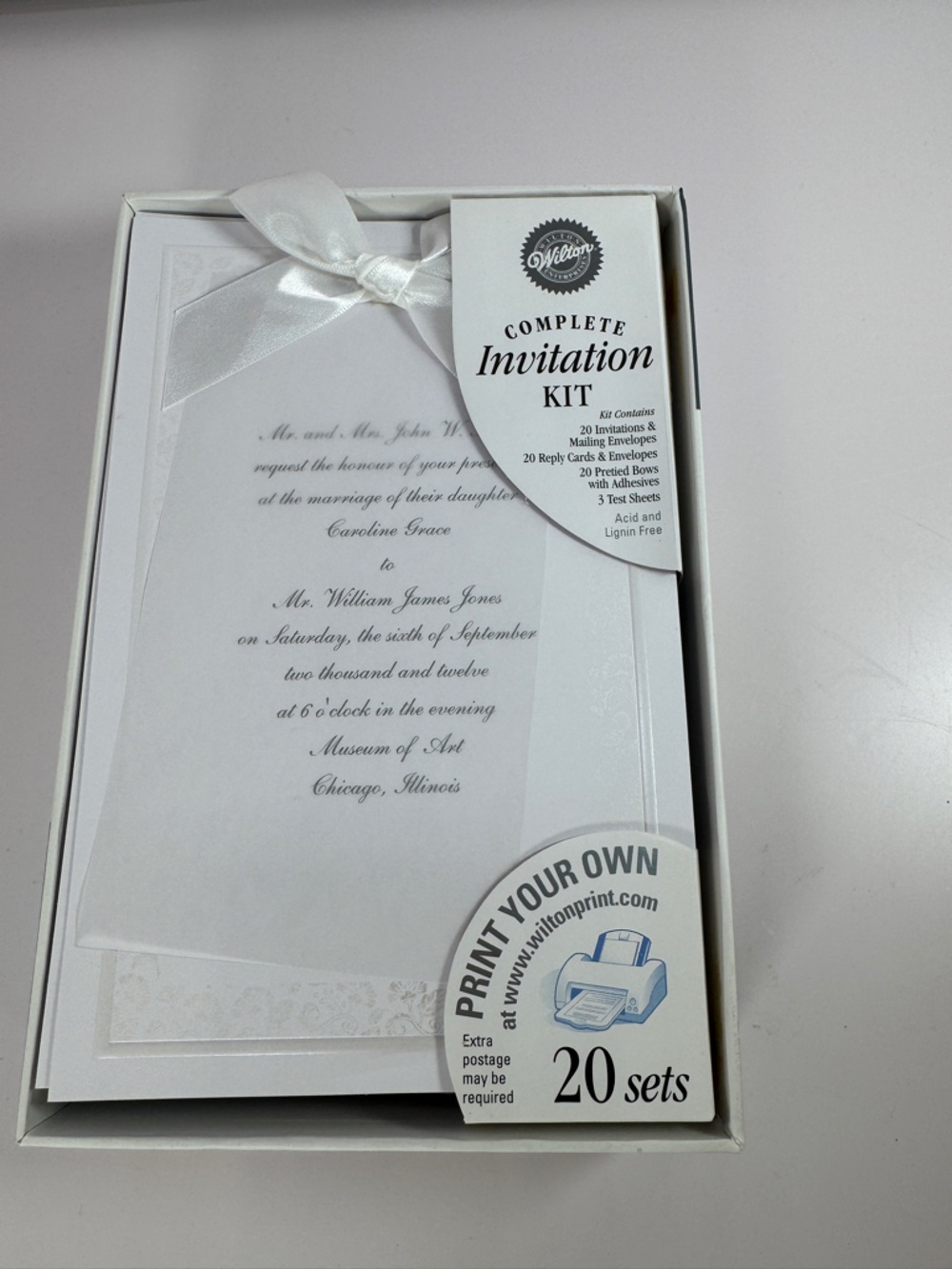 WILTON 20 sets Complete invitation Kit ENCHANTED Print Your Own Invites w/ Bows